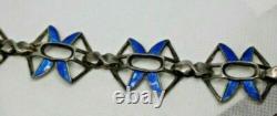 Italy 800 Sterling Silver Blue Enamel Openwork Modernist Link Bracelet 8 in