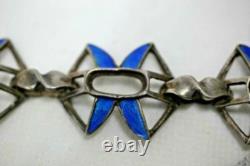 Italy 800 Sterling Silver Blue Enamel Openwork Modernist Link Bracelet 8 in