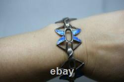 Italy 800 Sterling Silver Blue Enamel Openwork Modernist Link Bracelet 8 in