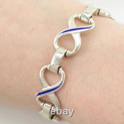 Italy Blue Enamel 8 Figure Sterling Silver Link Bracelet