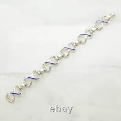 Italy Blue Enamel 8 Figure Sterling Silver Link Bracelet
