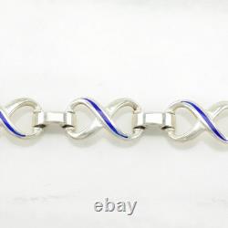 Italy Blue Enamel 8 Figure Sterling Silver Link Bracelet