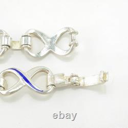 Italy Blue Enamel 8 Figure Sterling Silver Link Bracelet