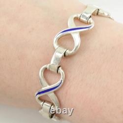 Italy Blue Enamel Figure 8 Link Sterling Silver Bracelet