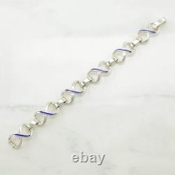 Italy Blue Enamel Figure 8 Link Sterling Silver Bracelet