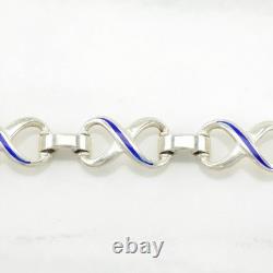 Italy Blue Enamel Figure 8 Link Sterling Silver Bracelet