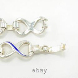 Italy Blue Enamel Figure 8 Link Sterling Silver Bracelet