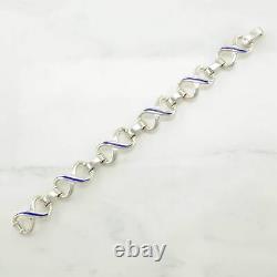 Italy Sterling Silver Link Bracelet Blue Enamel Figure 8