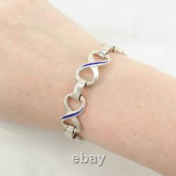 Italy Sterling Silver Link Bracelet Blue Enamel Figure 8