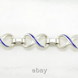 Italy Sterling Silver Link Bracelet Blue Enamel Figure 8