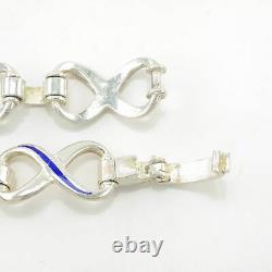 Italy Sterling Silver Link Bracelet Blue Enamel Figure 8