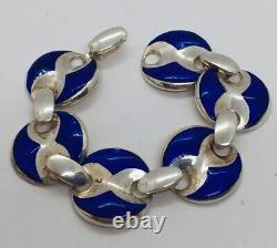 Italy Vintage 925 Sterling Silver Blue Enamel Bracelet