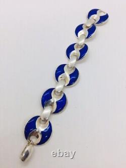 Italy Vintage 925 Sterling Silver Blue Enamel Bracelet