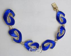 Ivar Holth Norway Gilt Sterling & Blue Enamel Art Deco Panel Link Bracelet 1940s