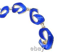 Ivar Holth Norway Gilt Sterling & Blue Enamel Art Deco Panel Link Bracelet 1940s