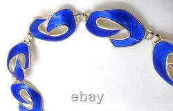 Ivar Holth Norway Gilt Sterling & Blue Enamel Art Deco Panel Link Bracelet 1940s