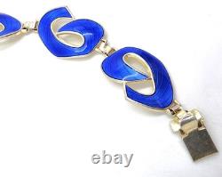 Ivar Holth Norway Gilt Sterling & Blue Enamel Art Deco Panel Link Bracelet 1940s