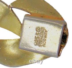 Ivar Holth Norway Gilt Sterling & Blue Enamel Art Deco Panel Link Bracelet 1940s