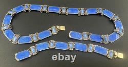 Ivar Holth Oslo Norway Sterling Silver Blue Guilloche Enamel Bracelet Necklace