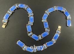 Ivar Holth Oslo Norway Sterling Silver Blue Guilloche Enamel Bracelet Necklace