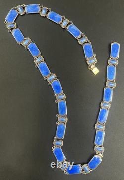 Ivar Holth Oslo Norway Sterling Silver Blue Guilloche Enamel Bracelet Necklace