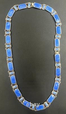 Ivar Holth Oslo Norway Sterling Silver Blue Guilloche Enamel Bracelet Necklace