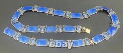 Ivar Holth Oslo Norway Sterling Silver Blue Guilloche Enamel Bracelet Necklace