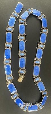 Ivar Holth Oslo Norway Sterling Silver Blue Guilloche Enamel Bracelet Necklace