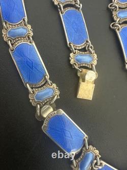 Ivar Holth Oslo Norway Sterling Silver Blue Guilloche Enamel Bracelet Necklace