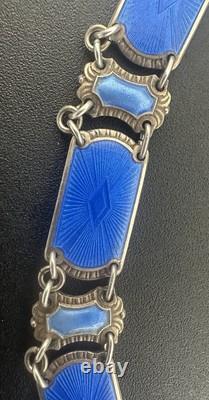 Ivar Holth Oslo Norway Sterling Silver Blue Guilloche Enamel Bracelet Necklace