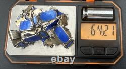 Ivar Holth Oslo Norway Sterling Silver Blue Guilloche Enamel Bracelet Necklace