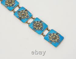 Ivar T Holth Panel Bracelet Blue Enamel Sterling Silver Filigree Norway