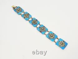 Ivar T Holth Panel Bracelet Blue Enamel Sterling Silver Filigree Norway