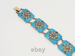 Ivar T Holth Panel Bracelet Blue Enamel Sterling Silver Filigree Norway
