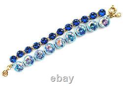 J CREW Brulee Iridescent Blue Crystal Bracelet 2-Strand Gold-Tone Link