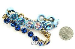 J CREW Brulee Iridescent Blue Crystal Bracelet 2-Strand Gold-Tone Link