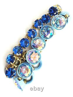 J CREW Brulee Iridescent Blue Crystal Bracelet 2-Strand Gold-Tone Link