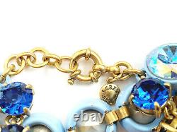 J CREW Brulee Iridescent Blue Crystal Bracelet 2-Strand Gold-Tone Link