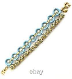 J CREW Brulee Iridescent Blue Crystal Bracelet 2-Strand Gold-Tone Link