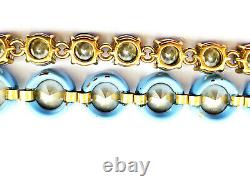 J CREW Brulee Iridescent Blue Crystal Bracelet 2-Strand Gold-Tone Link