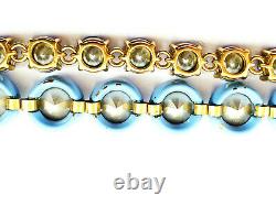 J CREW Brulee Iridescent Blue Crystal Bracelet 2-Strand Gold-Tone Link