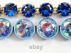 J CREW Brulee Iridescent Blue Crystal Bracelet 2-Strand Gold-Tone Link