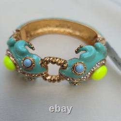 J. Crew Double Frog Lucky Bangle In Blue Enamel Yellow Cabochons Vintage NWT