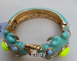 J. Crew Double Frog Lucky Bangle In Blue Enamel Yellow Cabochons Vintage NWT