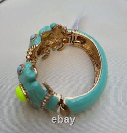 J. Crew Double Frog Lucky Bangle In Blue Enamel Yellow Cabochons Vintage NWT