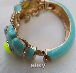 J. Crew Double Frog Lucky Bangle In Blue Enamel Yellow Cabochons Vintage NWT