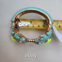 J. Crew Double Frog Lucky Bangle In Blue Enamel Yellow Cabochons Vintage NWT