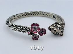 JAI John Hardy Sterling Silver Tiger Enamel Cherry Blossom Hinged Bracelet