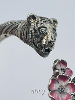 JAI John Hardy Sterling Silver Tiger Enamel Cherry Blossom Hinged Bracelet