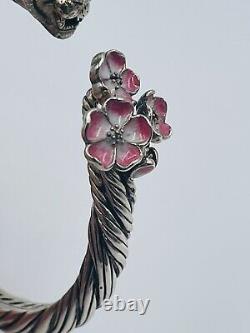 JAI John Hardy Sterling Silver Tiger Enamel Cherry Blossom Hinged Bracelet